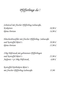 Restaurant Hubertus: Pfifferling-Karte 2024