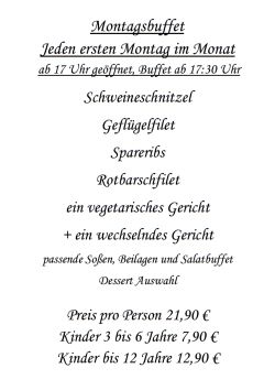Restaurant Hubertus: Karte Montagsbuffet