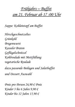 Restaurant Hubertus: Karte Frühjahrs-Buffet