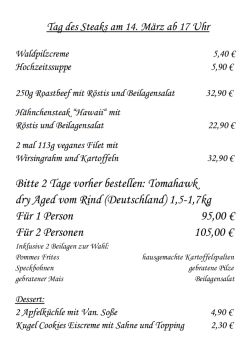 Restaurant Hubertus: Karte Steakabend
