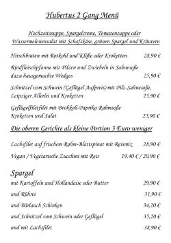 Restaurant Hubertus: Speisekarte Pfingstsonntag am 19. Mai