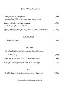 Restaurant Hubertus: Speisekarte (Teil 2)