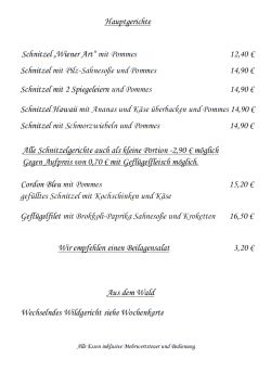 Restaurant Hubertus: Speisekarte (Teil 3)