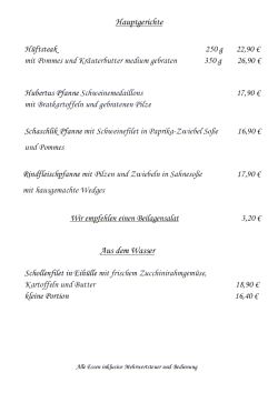 Restaurant Hubertus: Speisekarte (Teil 4)